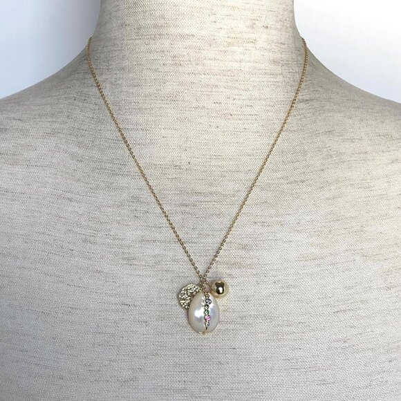 Gold Vermeil Sterling Silver 925 Pearl Gemstone Sanddollar Pendant Necklace 18" - Picture 2 of 16